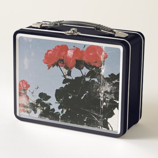 Oude rode rozen tegen een blauwe lucht (Voorkant)