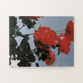 Oude rode rozen tegen een blauwe lucht legpuzzel (Horizontaal)