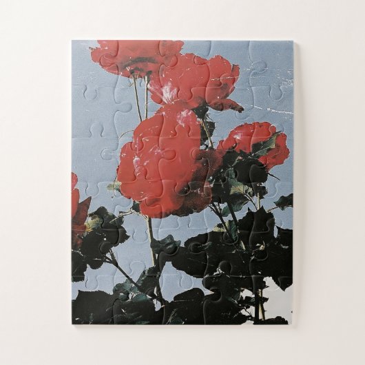 Oude rode rozen tegen een blauwe lucht legpuzzel (Verticaal)