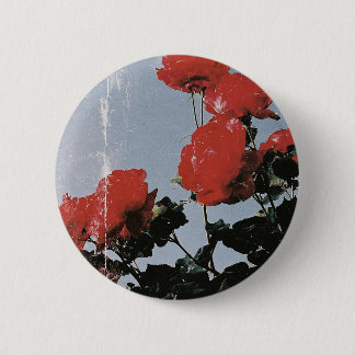 Oude rode rozen tegen een blauwe lucht ronde button 5,7 cm