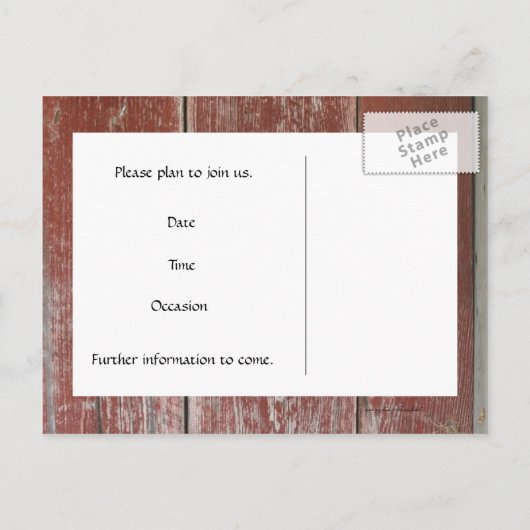 Oude rode schuur Hout Save the Date Aankondigingskaart (Achterkant)