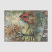 OUDE RODE SCHUUR IN HERFST DECOUPAGE TISSUEPAPIER (Voorkant)