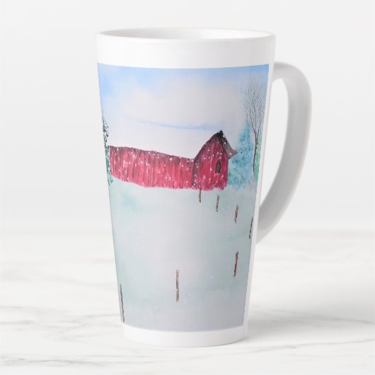 Oude Rode Schuur in Sneeuw Latte Mok (Rechterhoek)