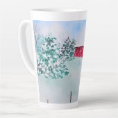 Oude Rode Schuur in Sneeuw Latte Mok (Linkerhoek)