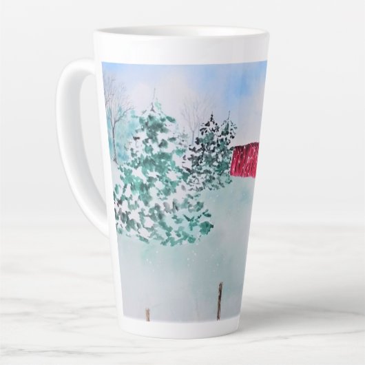 Oude Rode Schuur in Sneeuw Latte Mok (Linkerhoek)