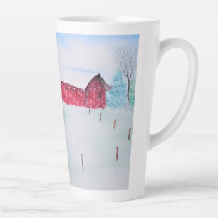 Oude Rode Schuur in Sneeuw Latte Mok