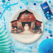 Oude Rode Schuur Landelijke Bruiloft Papieren Bordje (Feest)