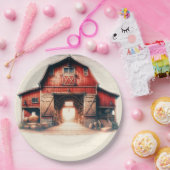 Oude Rode Schuur Landelijke Bruiloft Papieren Bordje (Feest)