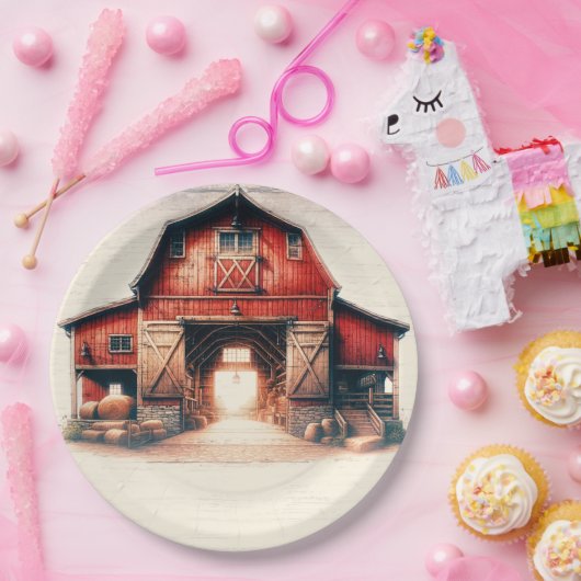 Oude Rode Schuur Landelijke Bruiloft Papieren Bordje (Feest)