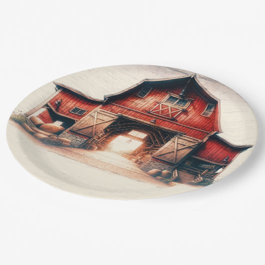 Oude Rode Schuur Landelijke Bruiloft Papieren Bordje (Gekanteld)