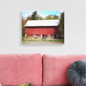 Oude Rode Schuur met Paarden Kleur 11x14 Canvas Afdruk (Insitu (Woonkamer))