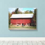 Oude Rode Schuur met Paarden Kleur 11x14 Canvas Afdruk (Insitu (Houten vloer))