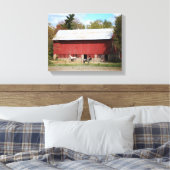 Oude Rode Schuur met Paarden Kleur 11x14 Canvas Afdruk (Insitu (Slaapkamer))