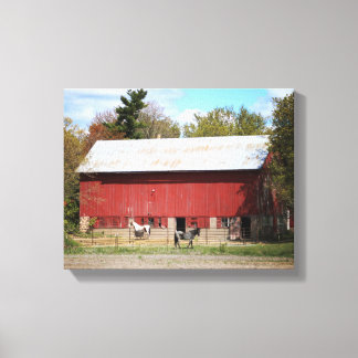 Oude Rode Schuur met Paarden Kleur 11x14 Canvas Afdruk