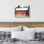 Oude Rode Schuur met Paarden Kleur 8x10 Canvas Afdruk (Insitu (Slaapkamer))