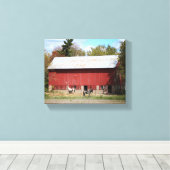 Oude Rode Schuur met Paarden Kleur 8x10 Canvas Afdruk (Insitu (Houten vloer))