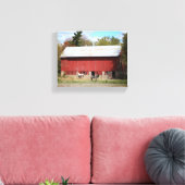 Oude Rode Schuur met Paarden Kleur 8x10 Canvas Afdruk (Insitu (Woonkamer))