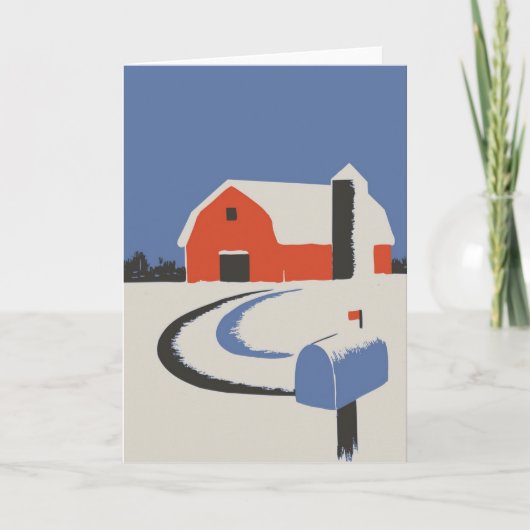 Oude rode schuur met sneeuw kaart (Voorkant)