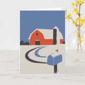 Oude rode schuur met sneeuw kaart (Gele Bloem)
