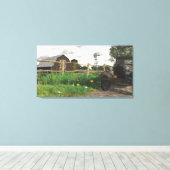 Oude Rode Schuur & Roestige Vrachtwagen Verpakt Ca Canvas Afdruk (Insitu (Houten vloer))