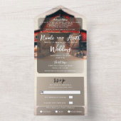 Oude Rode Schuur Rustiek Land Bruiloft All In One Uitnodiging (Binnen)