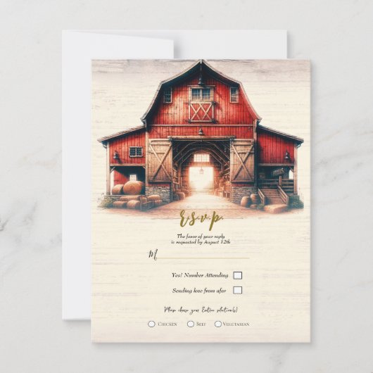 Oude Rode Schuur Rustiek Land Bruiloft R.S.V.P. Kaart (Voorkant)