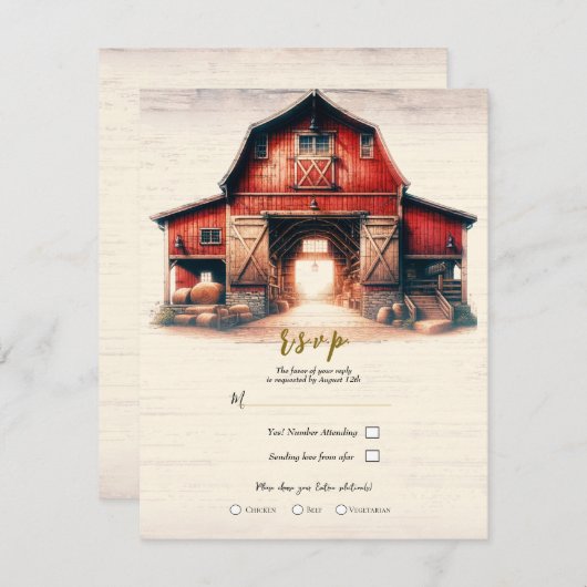 Oude Rode Schuur Rustiek Land Bruiloft R.S.V.P. Kaart (Voorkant / Achterkant)