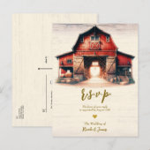 Oude Rode Schuur Rustiek Land Bruiloft RSVP Aankondigingskaart (Voorkant / Achterkant)