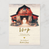 Oude Rode Schuur Rustiek Land Bruiloft RSVP Aankondigingskaart (Voorkant)