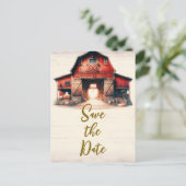 Oude Rode Schuur Rustiek Land Bruiloft Save the Da Aankondigingskaart (Staand voorkant)