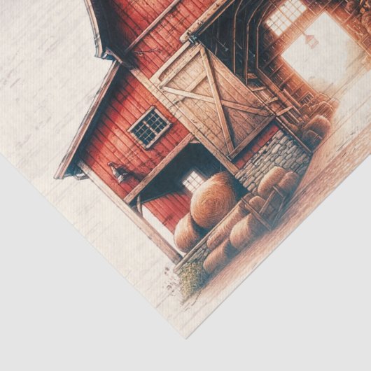 Oude Rode Schuur Rustiek Land Bruiloft Tissuepapier (Detail)