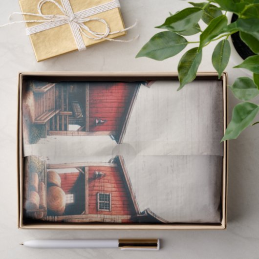 Oude Rode Schuur Rustiek Land Bruiloft Tissuepapier (Geschenk)