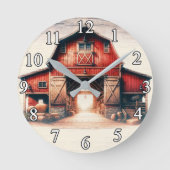 Oude Rode Schuur Rustiek Land Ronde Klok (Voorkant)