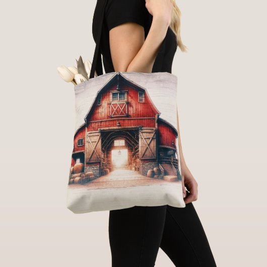 Oude Rode Schuur Rustiek Land Tote Bag (Dichtbij)