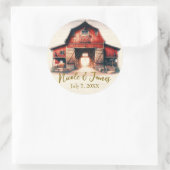 Oude Rode Schuur Rustieke Landelijke Bruiloft Ronde Sticker (Tas)