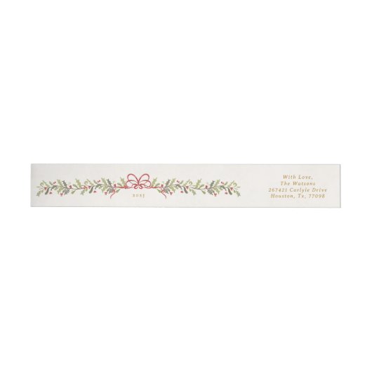 Oude rode strik botanische Kerst retouradres (Individueel)