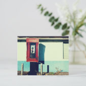 Oude rode telefooncel briefkaart (Staand voorkant)