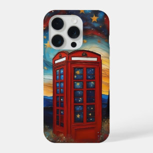 Oude rode telefooncel op kleurrijke sterrenhemel iPhone 15 pro case