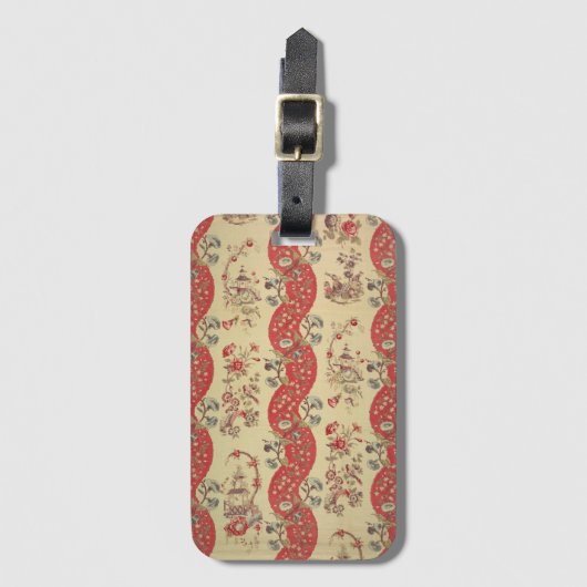 Oude rode textiel Chinoiserie Bagagelabel (Voorkant (verticaal))