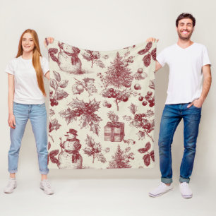 Oude rode toile Kerst botanisch - Hulst Fleece Deken