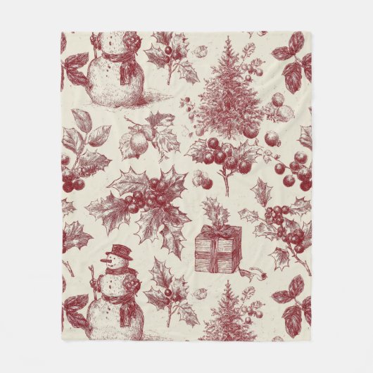 Oude rode toile Kerst botanisch - Hulst Fleece Deken (Voorkant)