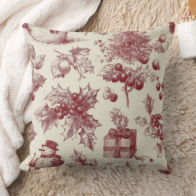 Oude rode toile Kerst botanisch - Hulst Kussen (Deken)