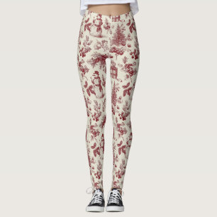 Oude rode toile Kerst botanisch - Hulst Leggings