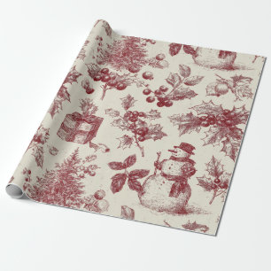 Oude rode toile kerst botanische afbeelding - Huls Cadeaupapier