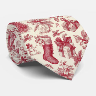 Oude rode toile kerstpatroon met kerstsokken stropdas