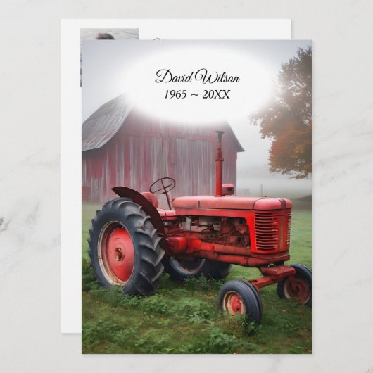 Oude Rode Tractor begrafenisprogramma Kaart (Voorkant / Achterkant)