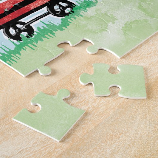  oude rode tractor bloemenhart legpuzzel (Zijkant)