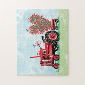 oude rode tractor bloemenhart legpuzzel (Verticaal)