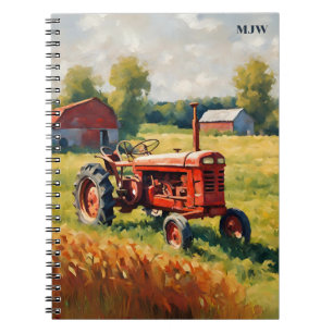 Oude Rode Tractor Boerderij Retro Landelijk Monogr Notitieboek