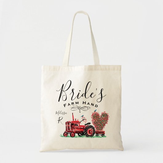 Oude Rode Tractor Heart Bride Boerderij Hand Tote Bag (Voorkant)